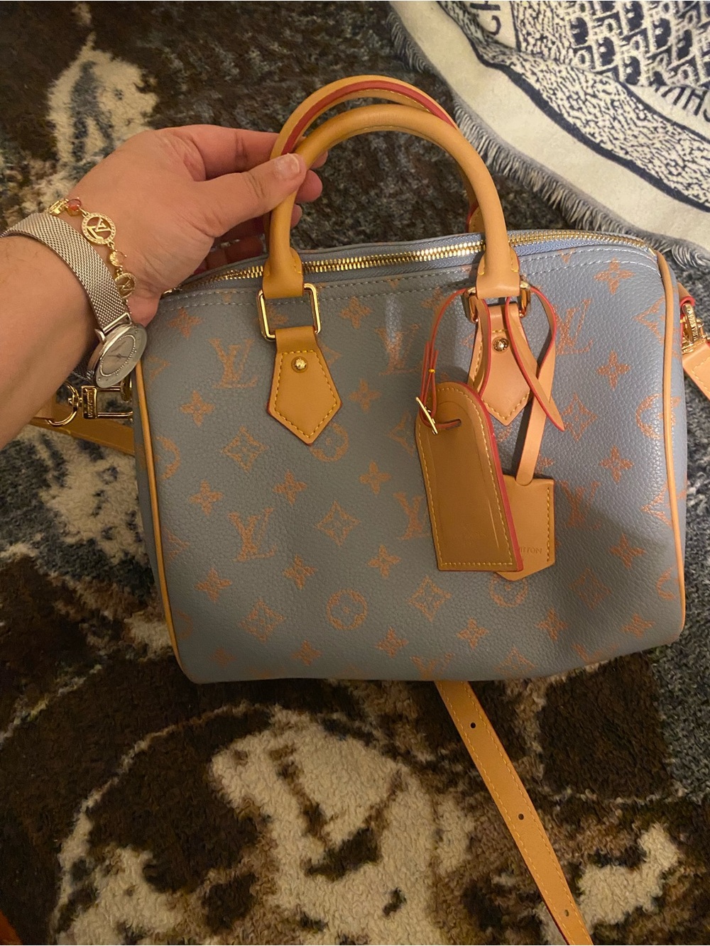 Louis Vuitton Light Blue & Tan Monogram Speedy Bandoulière
